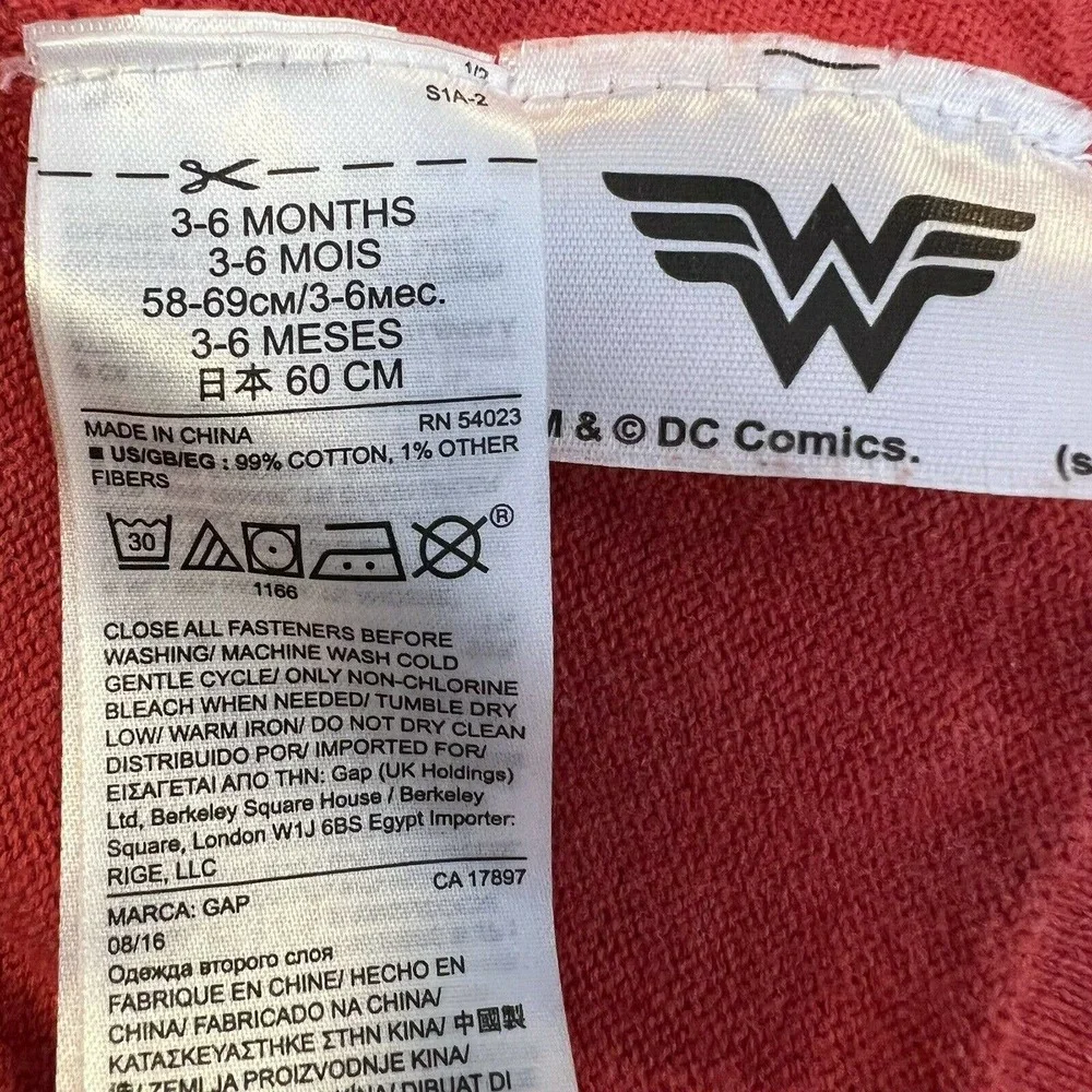 Baby Gap Junk Food Wonder Woman Red Gold Sweater‎ Dress Size 3-6 Month